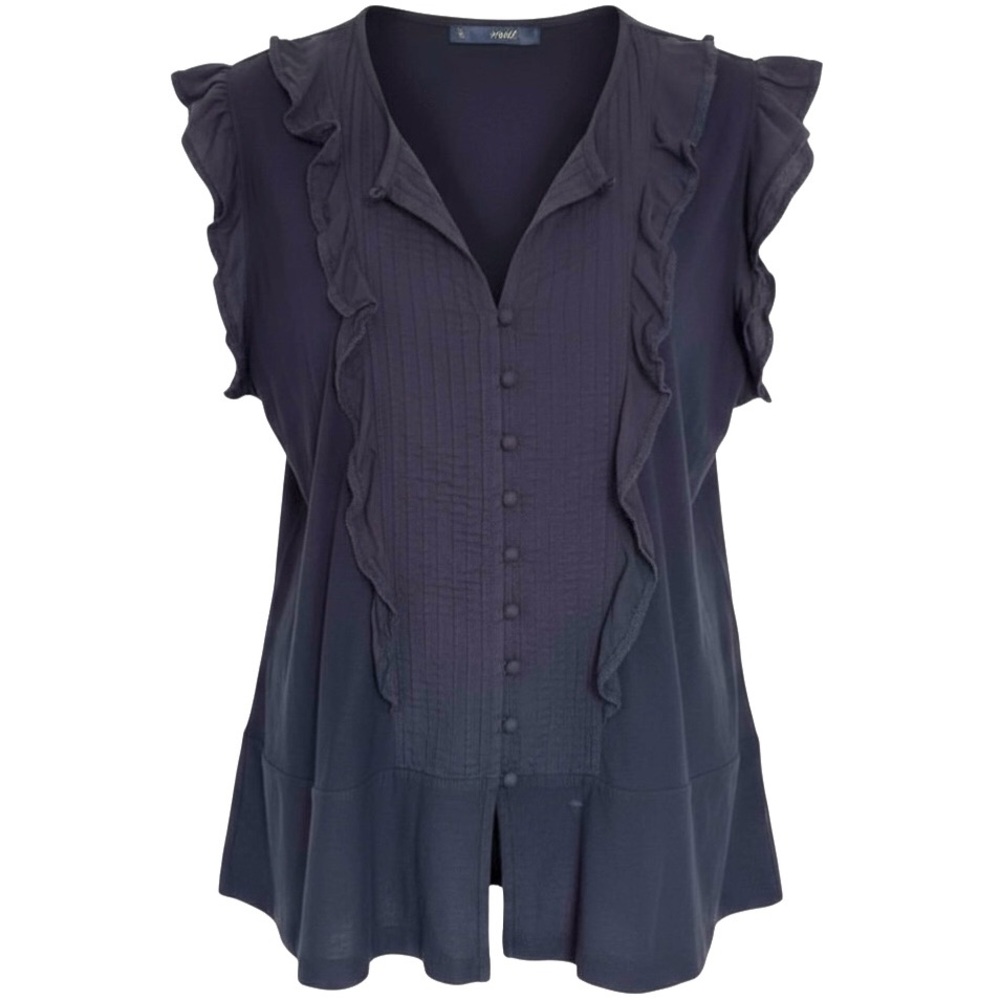 Next Brand Dark Plum Ruffle Trim Sleeveless Cotton Button Front Peplum Top